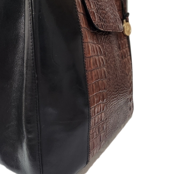 BRAHMIN Vintage Genuine Leather Croco Satchel Bag, Black/Brown, Women's OS - Picture 13 of 14
